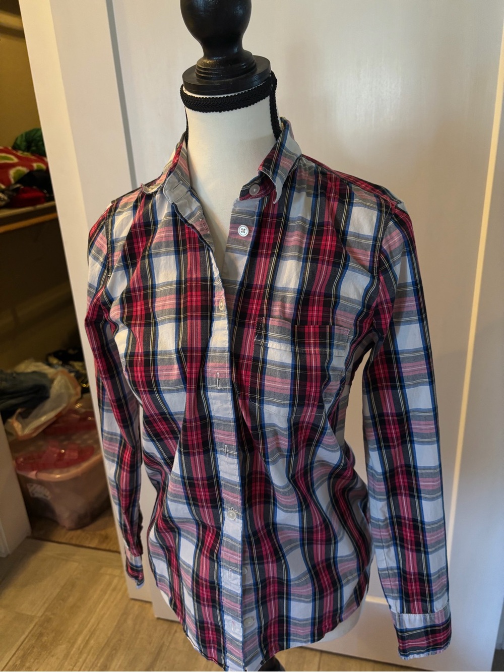 J Crew Classic women’s Plaid Button-Down Shirt in Red and Blue
